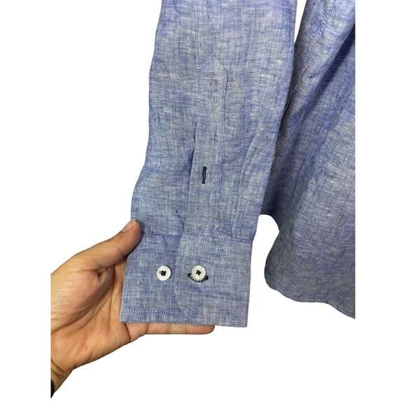 UNTUCKit Wrinkle Resistant 100 % Linen Long Sleeve Button Down Shirt XXL Blue - Picture 5 of 11